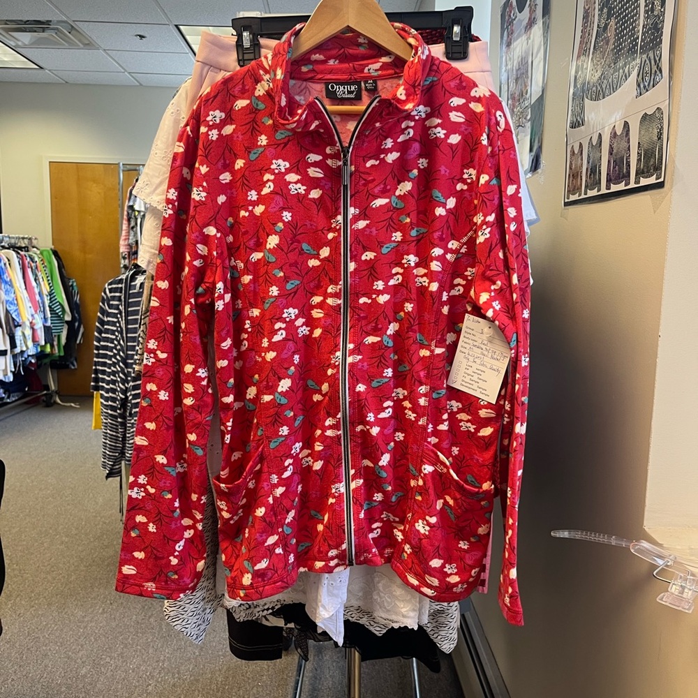 Onque Casuals Red Floral Zip-Up Jacket